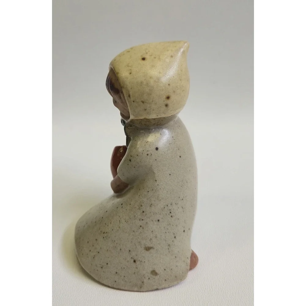 Vintage 70s Uctci Pottery Figurine Bud Vase Girl With Jug Japan speckled clay